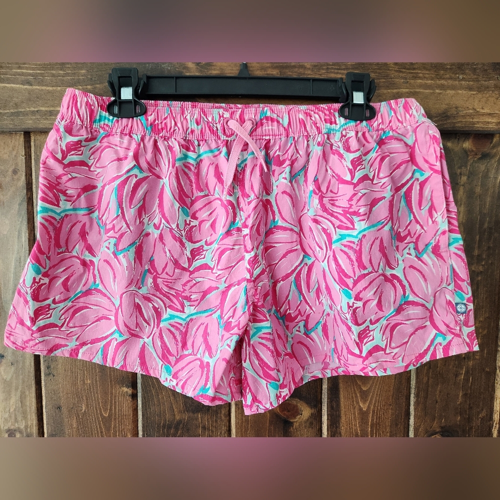 Lauren James Pink Floral Tulip Swim Pocket Shorts Size Large
